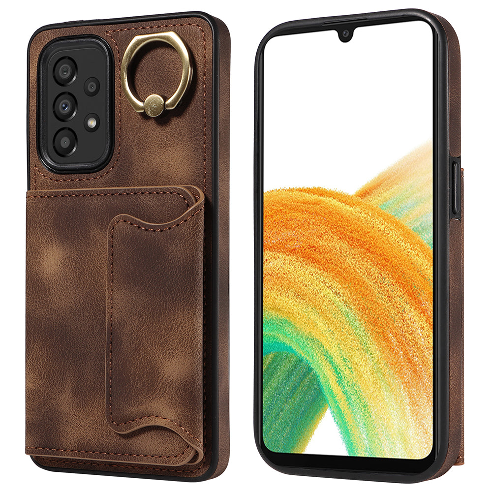 001 For Samsung Galaxy A33 5G PU Leather TPU Card Holder Phone Cover Ring Kickstand Anti-scratch Case 001 For Samsung Galaxy A33 5G PU Leather TPU Card Holder Phone Cover Ring Kickstand Anti-scratch Case